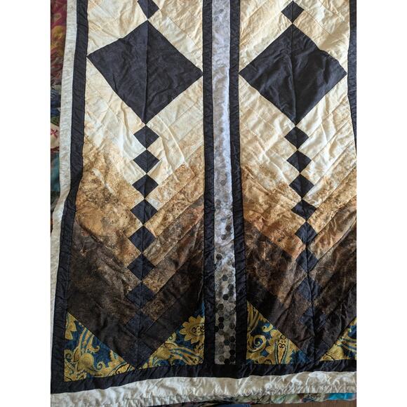 VTG FRENCH BRAID QUILT 1980s-90s Earthtone Ombre Batik Patchwork 67x70" - Picture 10 of 12